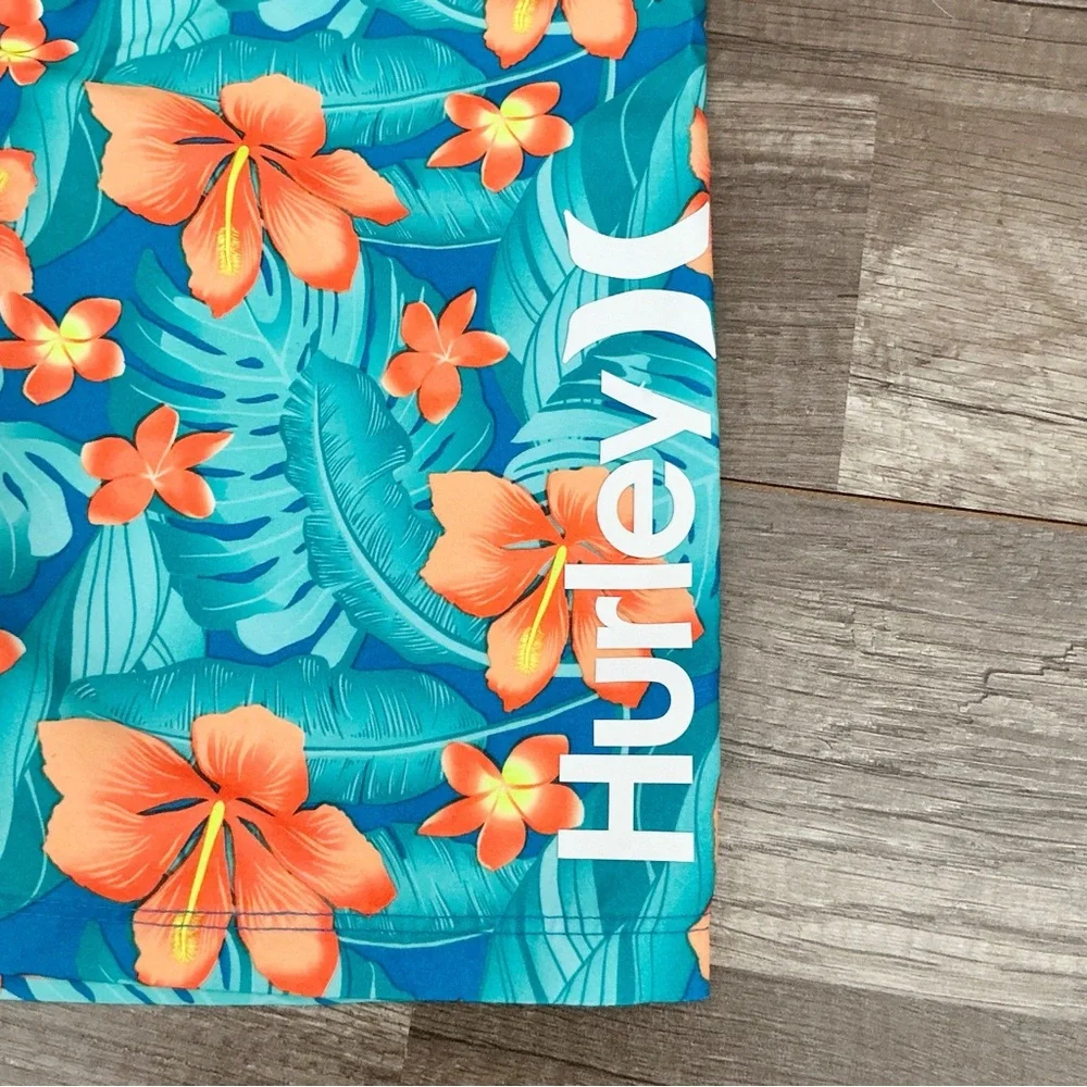 New Hurley Boys Cabana Blue Orange Hibiscus Board Shorts Size 10